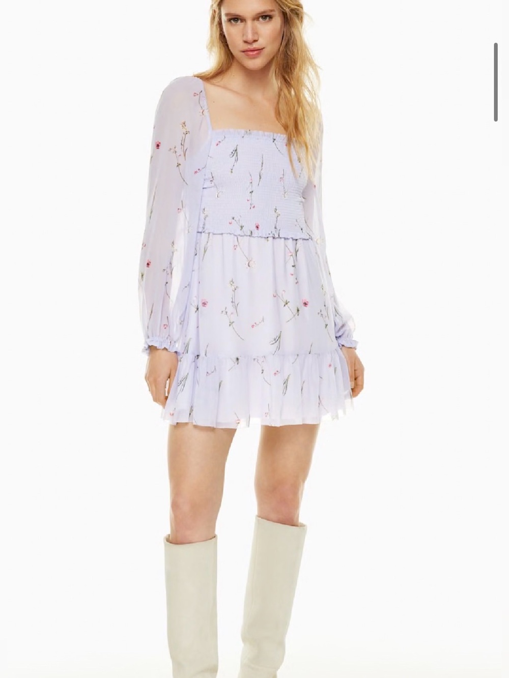 Wilfred Aritzia Tempest Lavender Floral Mini Dress Med Flowy Wedding Party